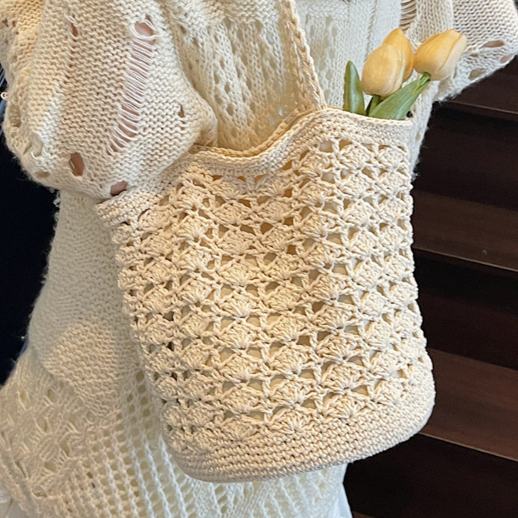 Women Fashion Hollow Woven 2026 New Lazy Shoulder Bucket Beach Bag