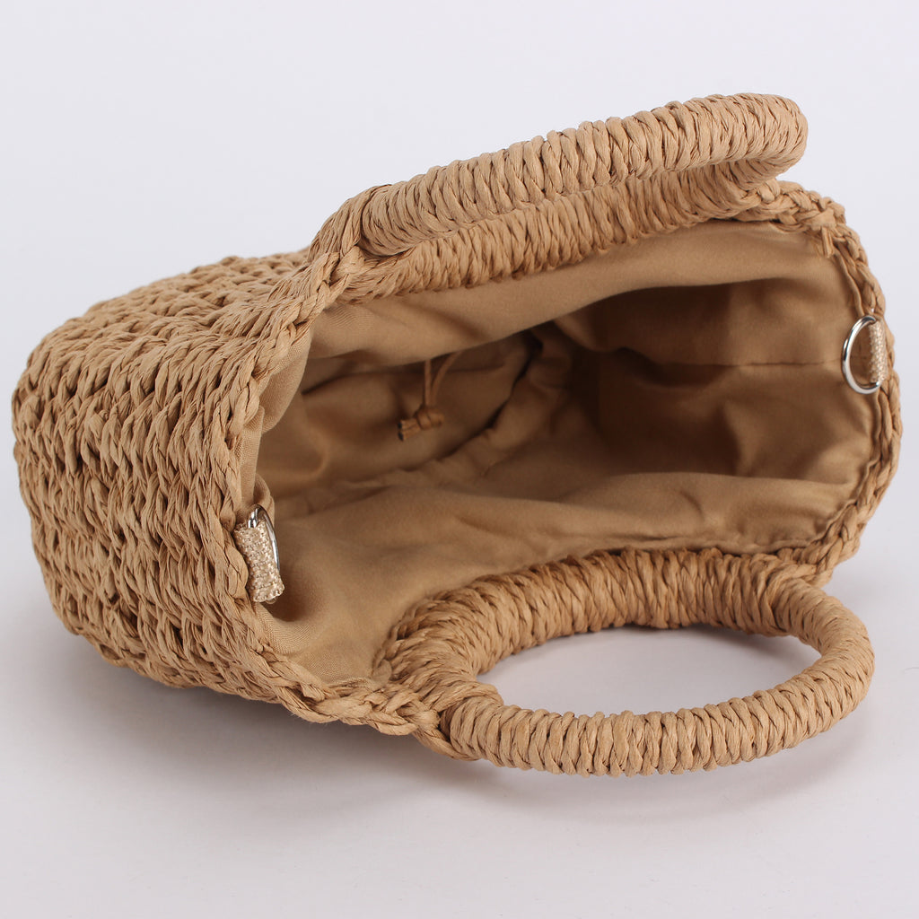 Simple Ins Popular Semi-Circle Straw Bag Beach Handwoven Bag Vacation Travel Hand-Carry Cross-Body Dual-Use Bag