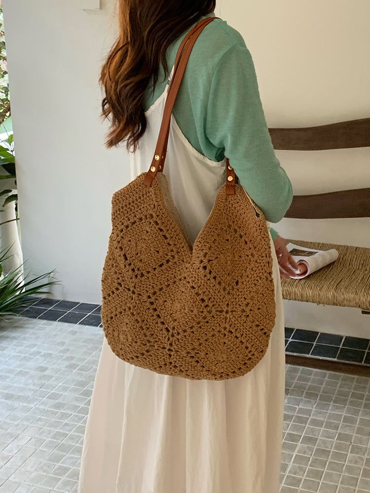 Women Hollow Woven Commuter Large Capacity Tote Shoulder Bag