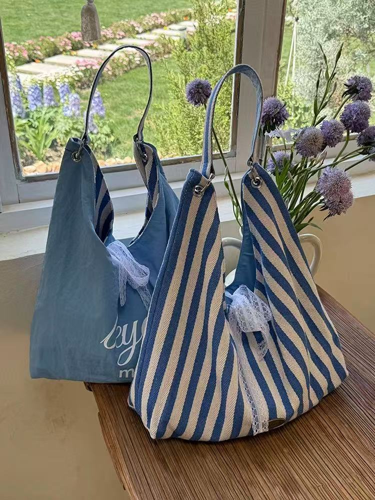 Striped Canvas Large Capacity Tote Bag