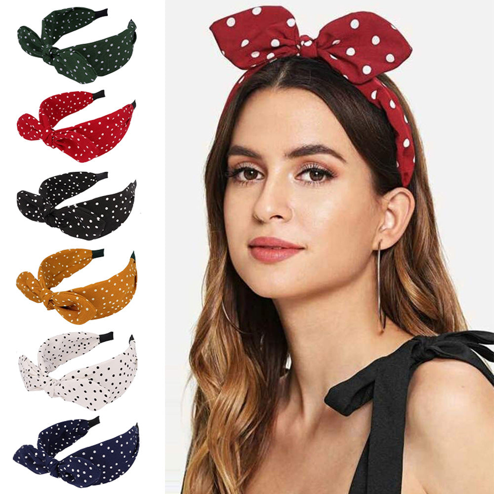 Retro Polka Dot Bow Wide Headband