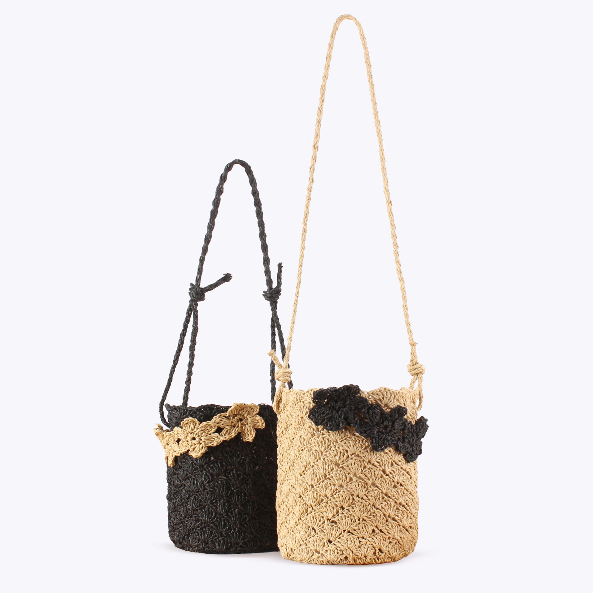 Crochet Floral Bucket Woven Paper Crossbody Bag