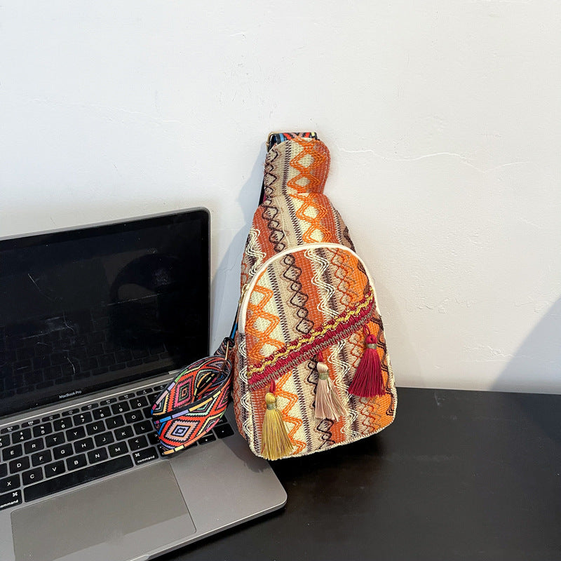 Ethnic Tassel Chest Crossbody Bag