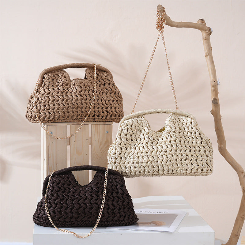 Hollow Clip Straw Woven Crossbody Beach Bag