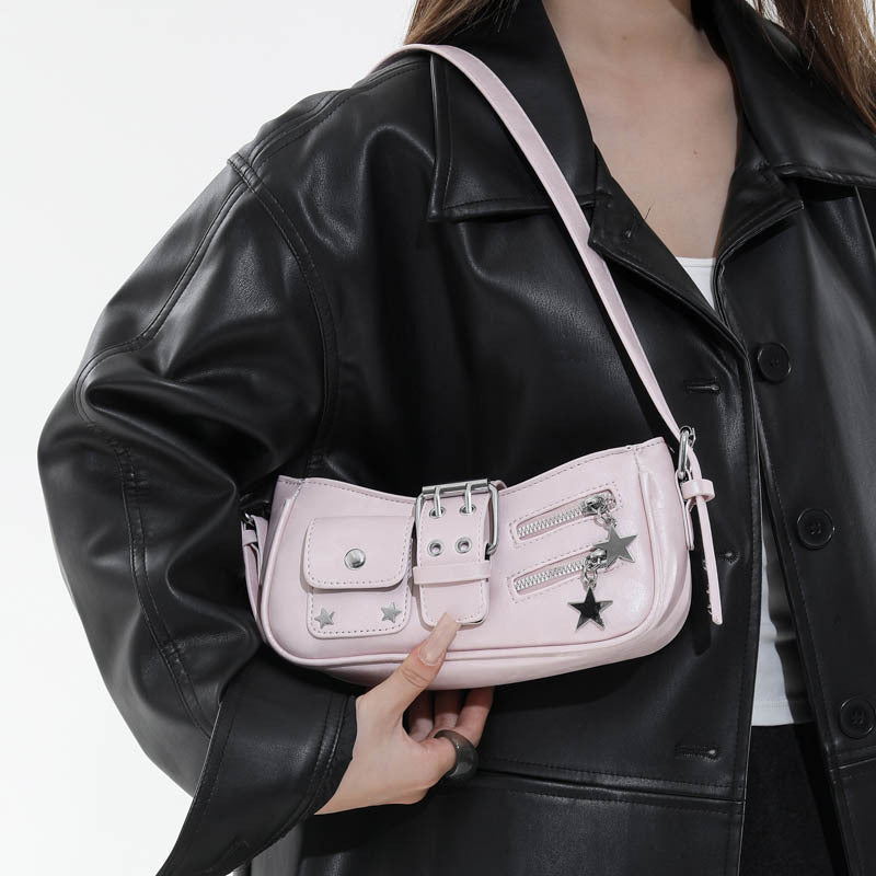 Vintage Buckle Shoulder Bag with Star Charm