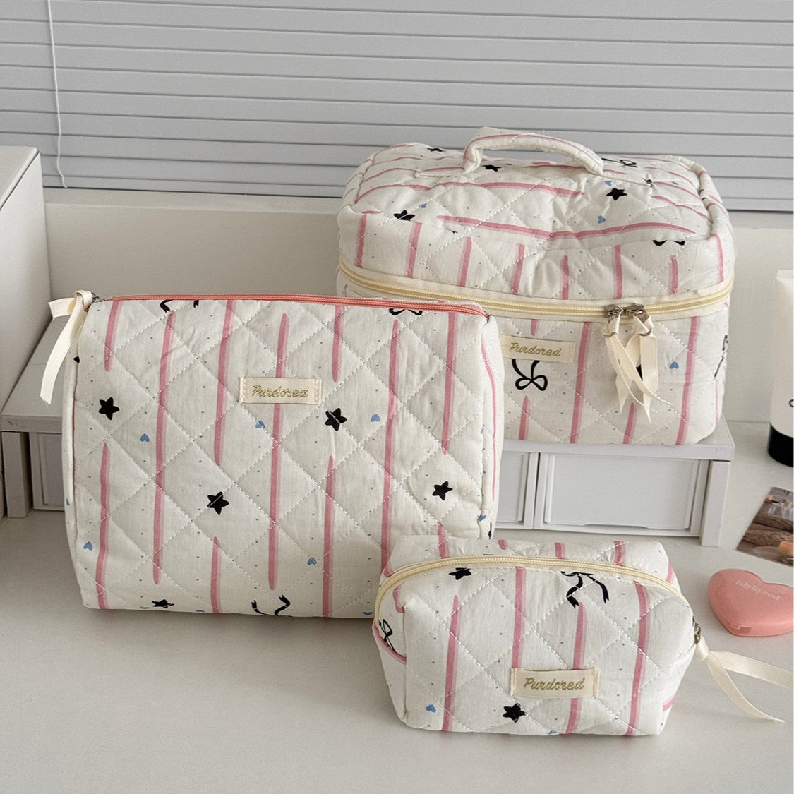 Multi-Pattern Palace Quilted Cosmetic Clutch and Octagonal Set