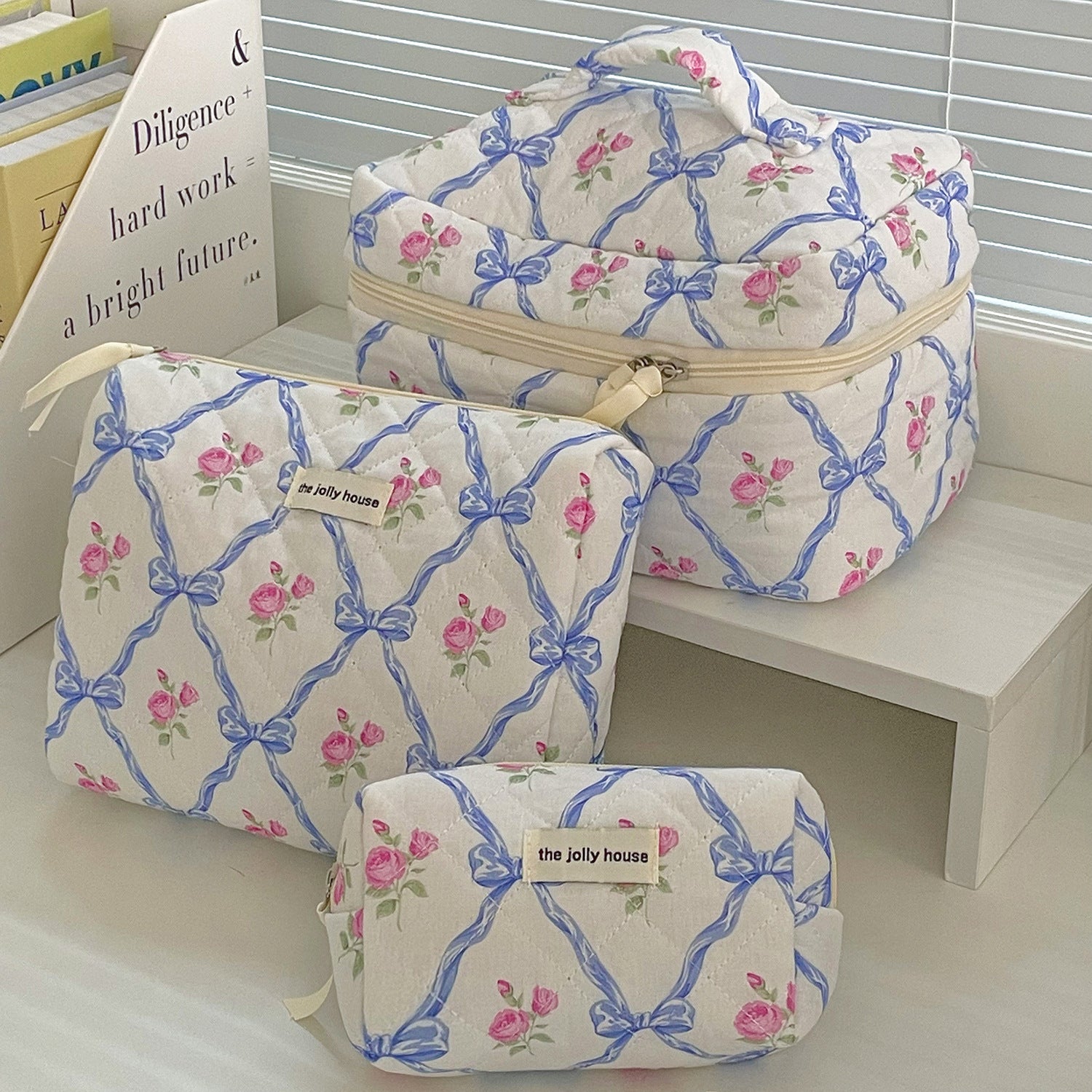 Multi-Pattern Palace Quilted Cosmetic Clutch and Octagonal Set