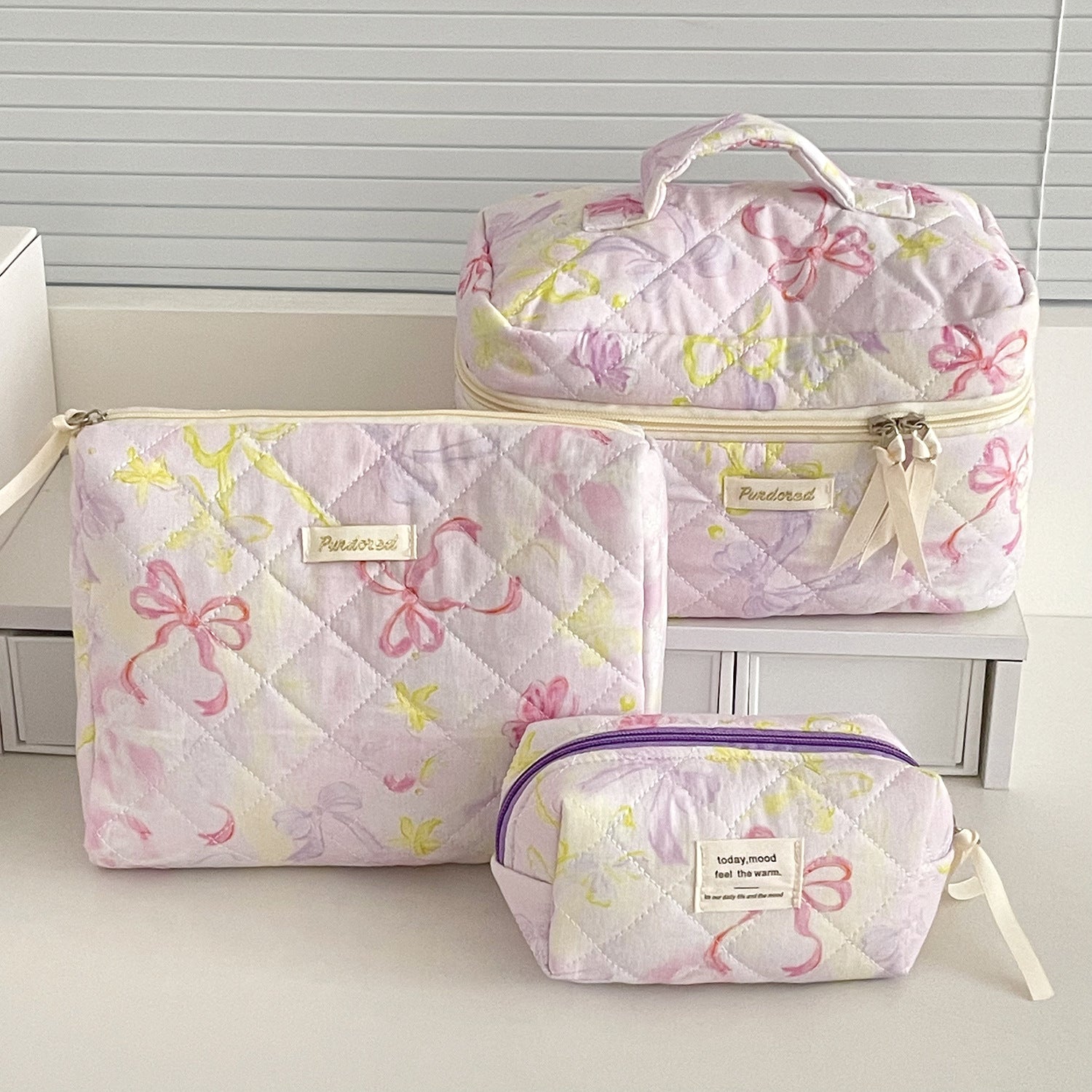 Multi-Pattern Palace Quilted Cosmetic Clutch and Octagonal Set