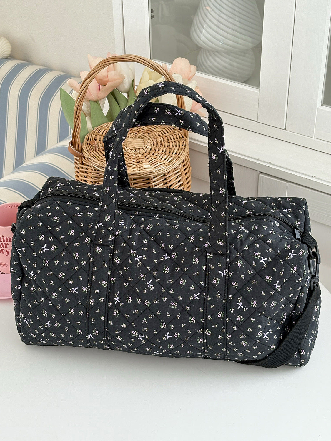Small Floral Quilted Large Capacity Crossbody Boston Bag
