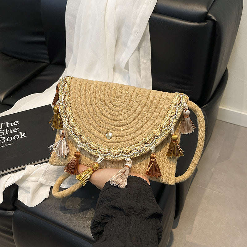 Ethnic Tassel Straw Envelope Crossbody Bag