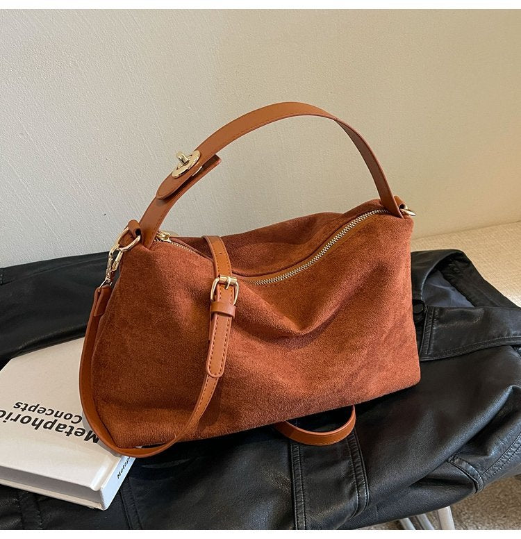 Retro Minimalist Suede Look Hobo Shoulder Bag
