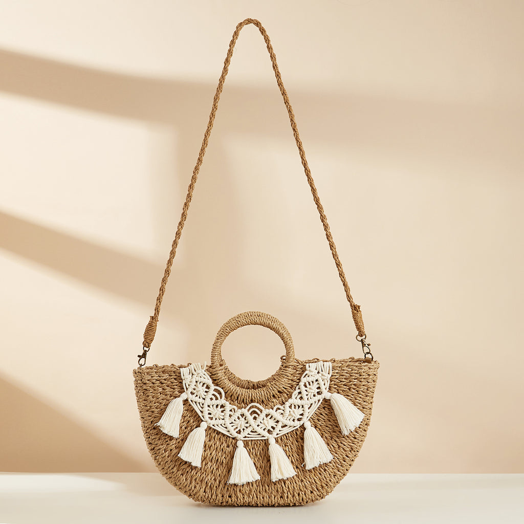 Half-Moon Straw Woven Large Capacity Crossbody Bag