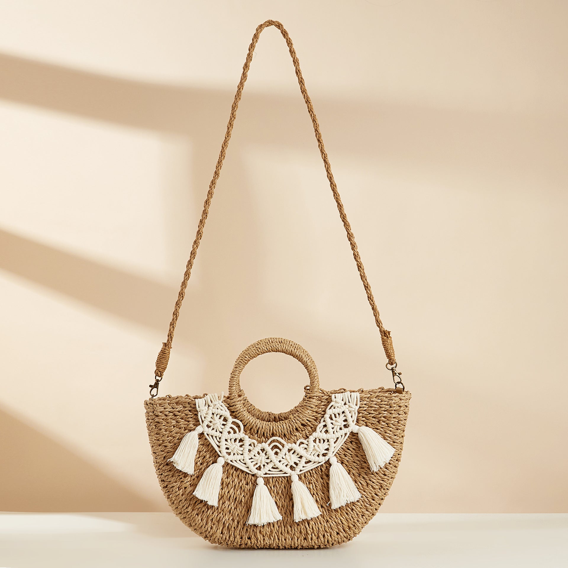 Half-Moon Straw Woven Large Capacity Crossbody Bag