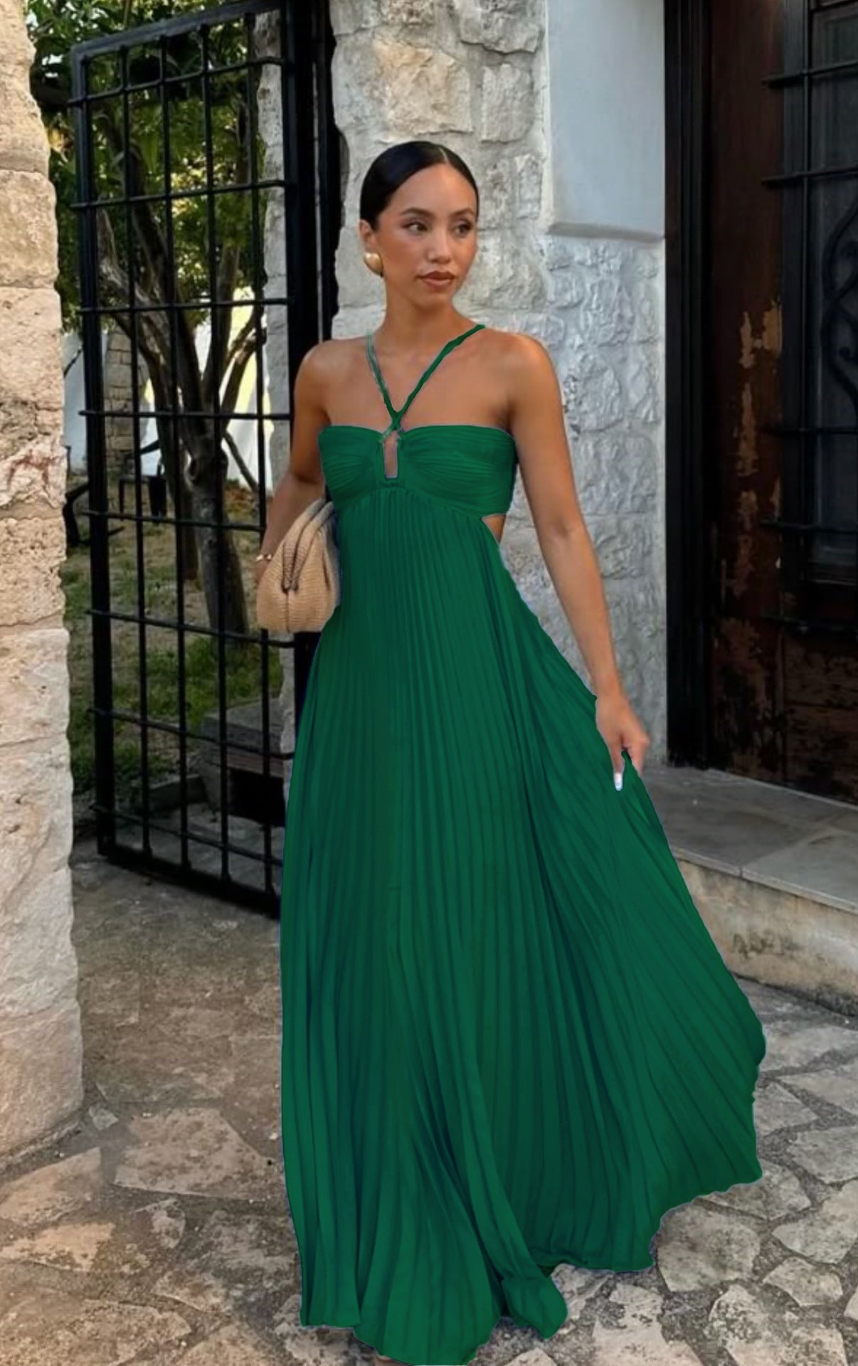 Solid Color Tube Top Pleated Sleeveless Suspender Dress
