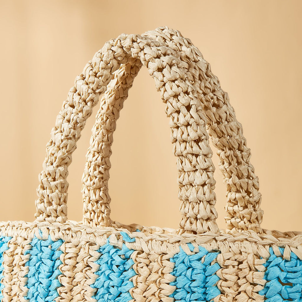 Simple Vertical Stripe Straw Beach Shoulder Bag
