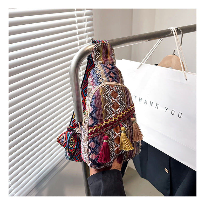 Ethnic Tassel Chest Crossbody Bag