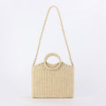 Women Solid Color Woven Beach Bag, Round Handle 2-in-1 Shoulder Handbag