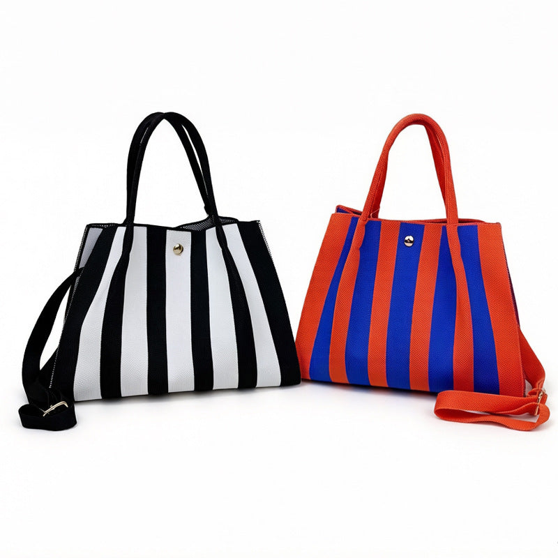 Casual Striped Adjustable Shoulder Strap Tote Bag