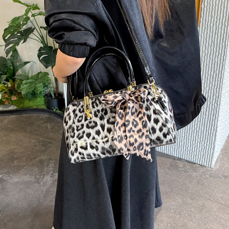 Glossy Leopard Print Bow Handbag