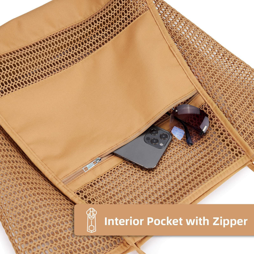 Caramel Mesh Beach Shoulder Tote Bag