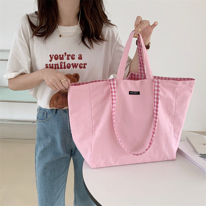 2026 Women Casual Simple Plaid Reversible Tote Bag
