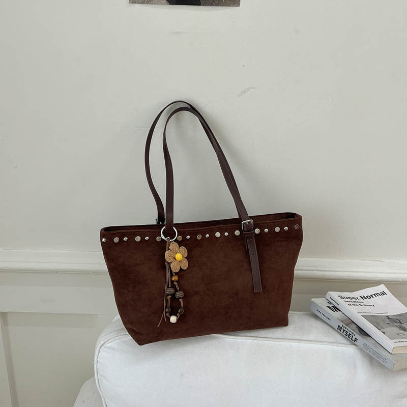 Studded Suede Tote with Adjustable Shoulder Straps
