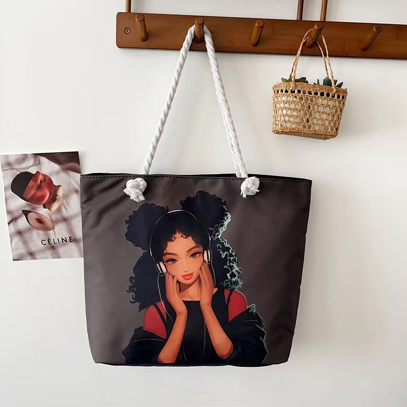 High-End Ethnic Canvas Hemp Rope Armpit Tote