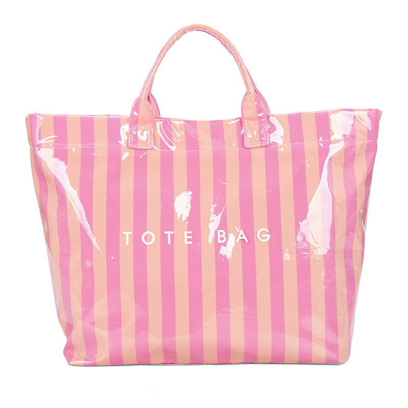 Striped PVC Canvas Large Capacity Tote Bag