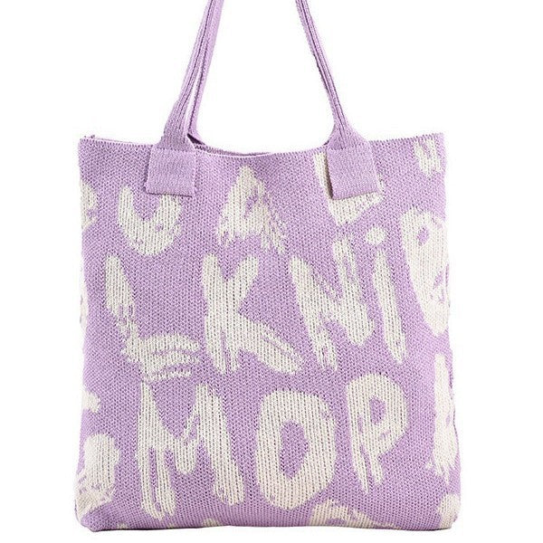 Graphic Letter Knit Tote with Reinforced Straps
