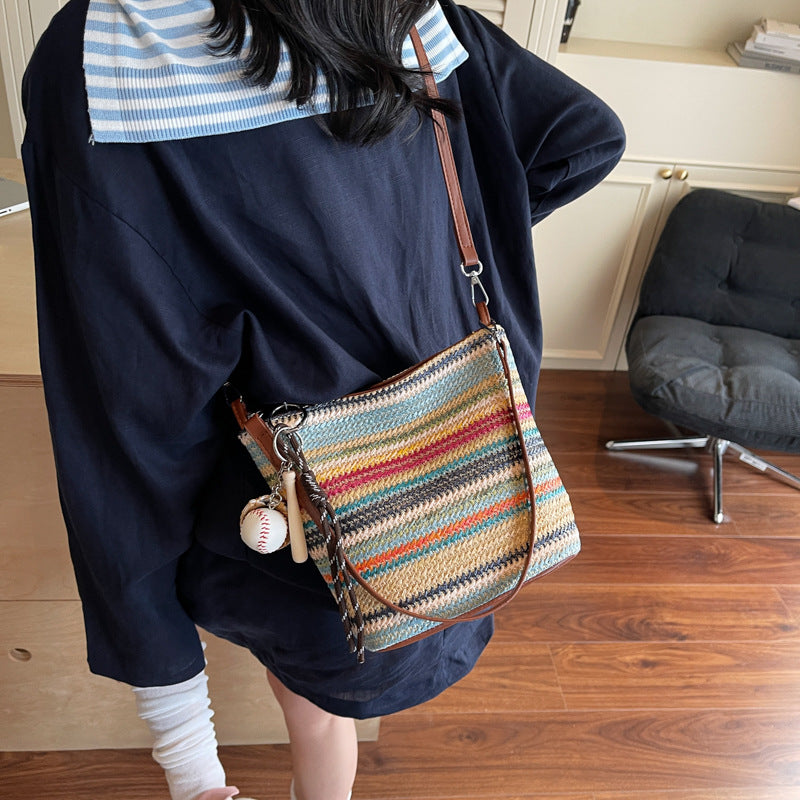 Women Summer Beach Woven Straw 2026 New Large Shoulder Crossbody Bag