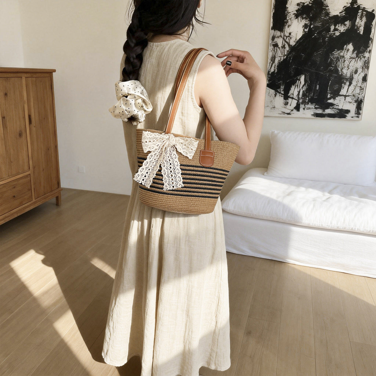 Cross-Border Woven Straw Bag, Beach Vacation Vegetable Basket, New Handmade Handbag, Lazy Style Beach Bag, Commuter Bag