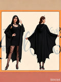 Black Gothic Halloween Hooded Bat Cape with Wing-Shaped Hem