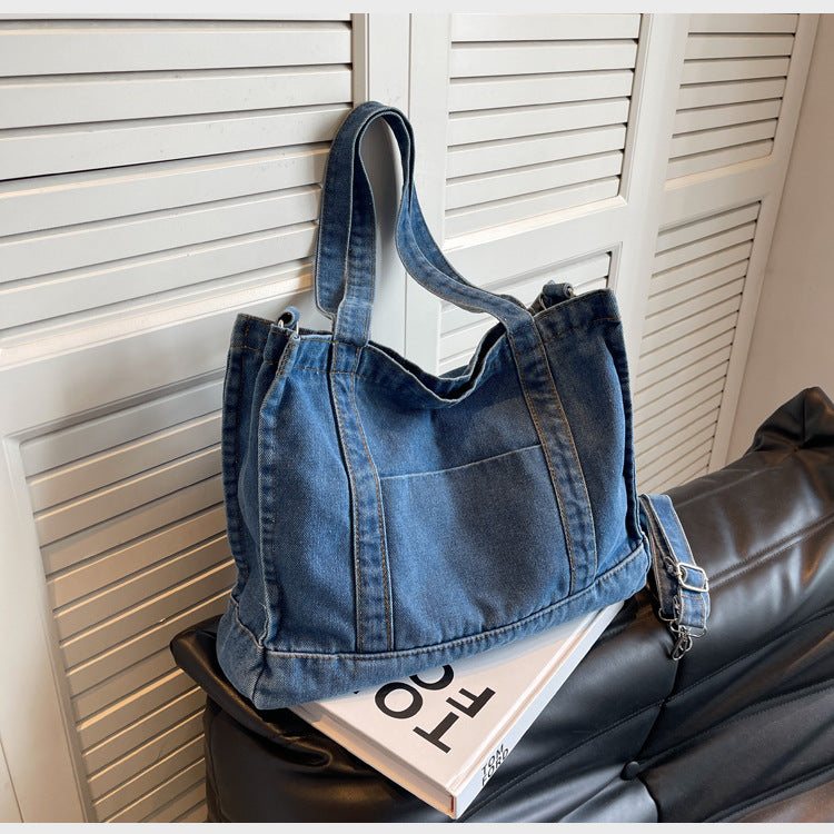 2026 Women Casual Denim Minimalist Versatile Shoulder Tote Bag