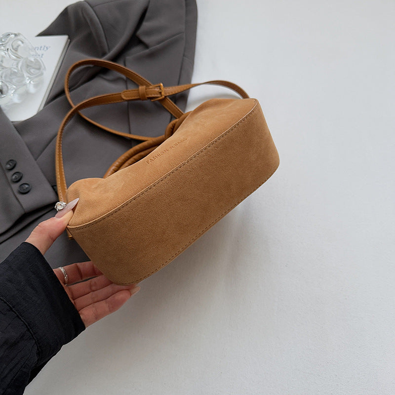 Vintage Suede-Look Mini Satchel Bag with Knotted Handle