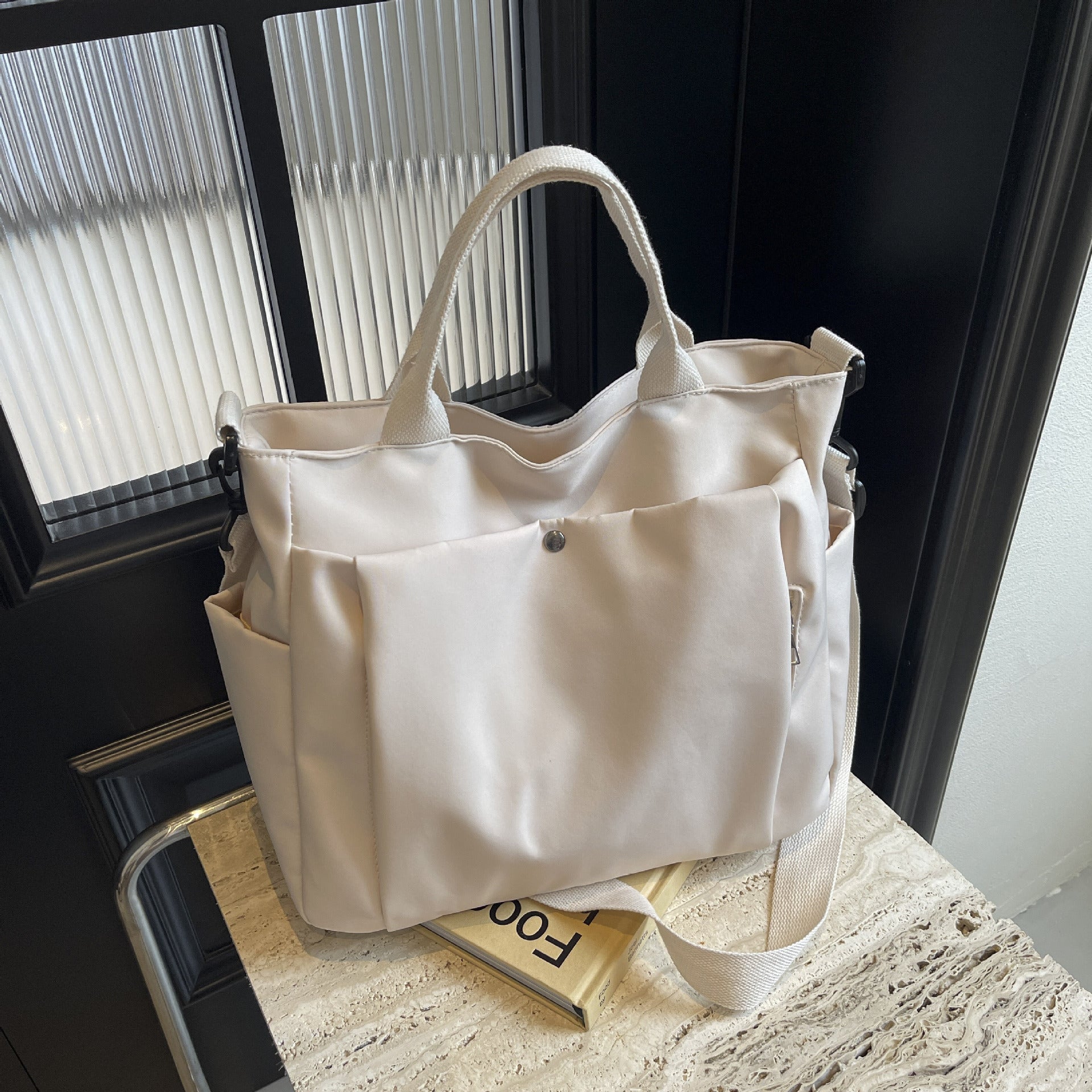 Large-Capacity Multi-Pocket Convertible Nylon Shoulder Tote Bag