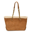 Sherpa Trim Quilted Shoulder Tote Bag
