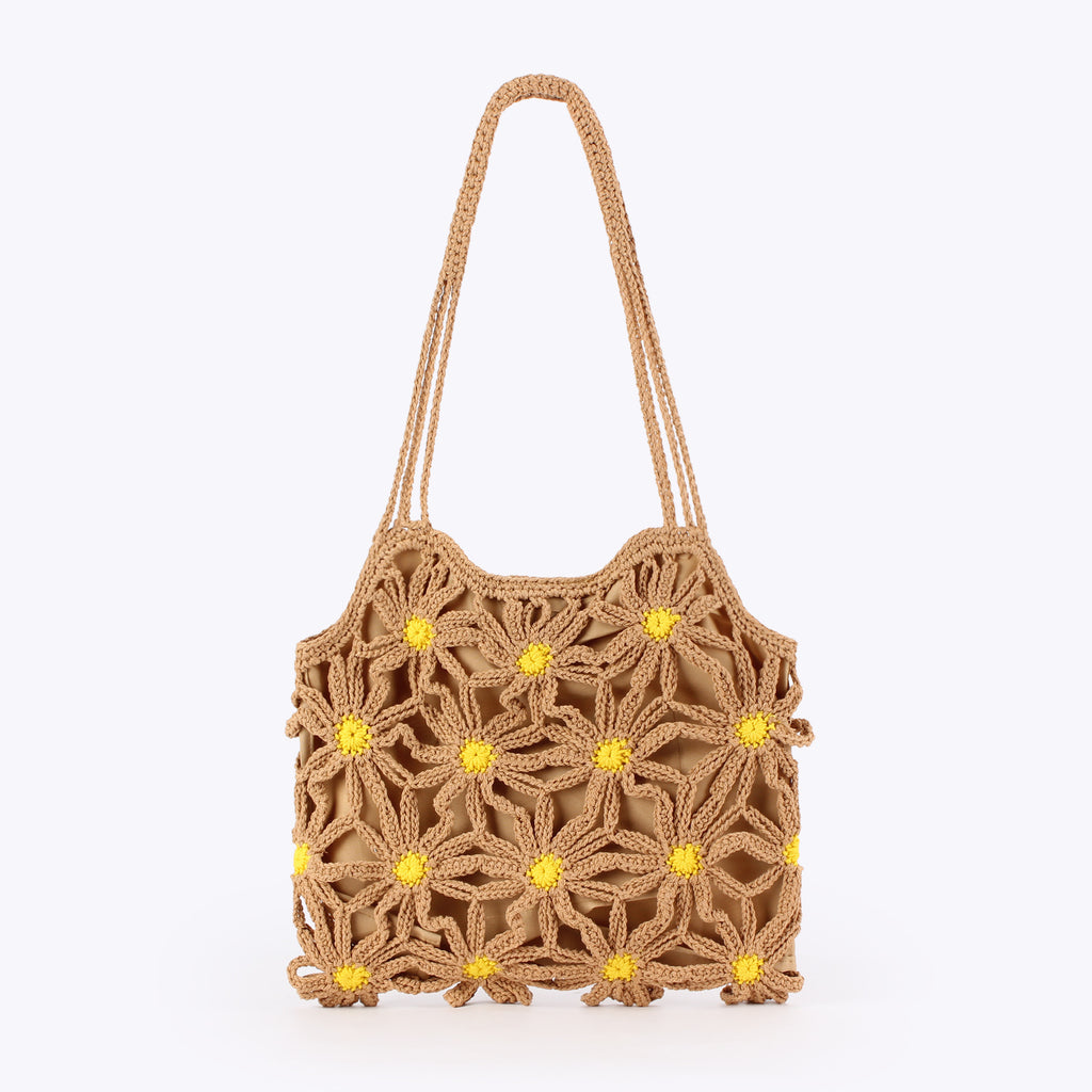 New Hand-Woven Cotton Rope Hollow Flower Seaside Vacation Daily Casual Versatile Fashion Niche Women'S Bag
