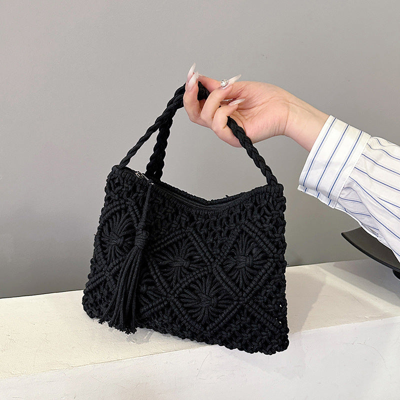 Cotton Ethnic Hand-Woven Hollow Tassel Crossbody Bag