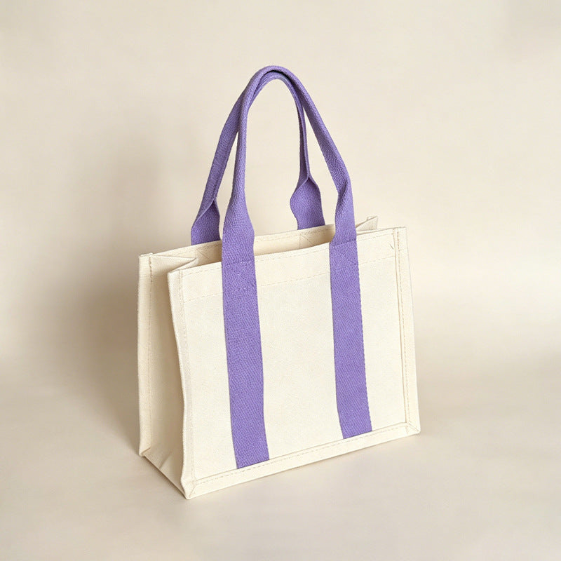 Contrast Handle Structured Horizontal Canvas Tote Bag