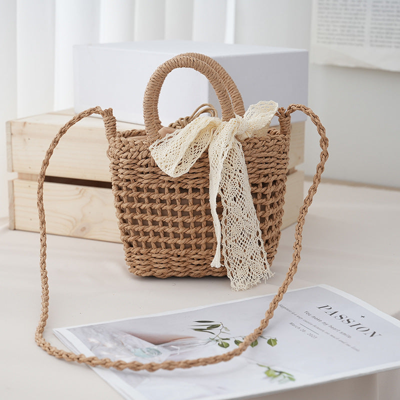 2026 Hollow Woven Straw Small Square Vacation Style Beach Crossbody Bag
