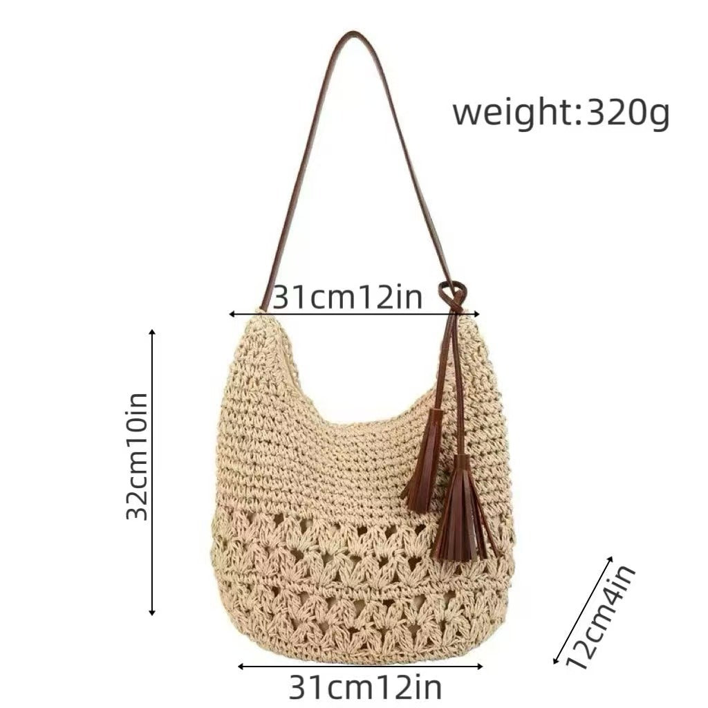 Large Capacity Woven Straw Beach Tote Bag