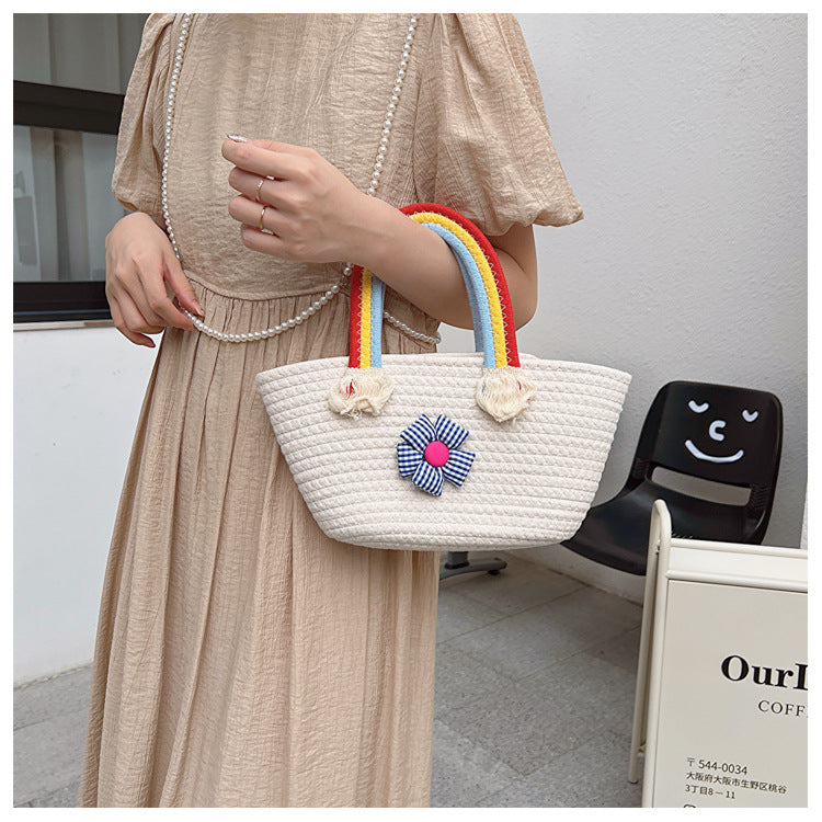 Rainbow Cotton Rope Braided Handbag