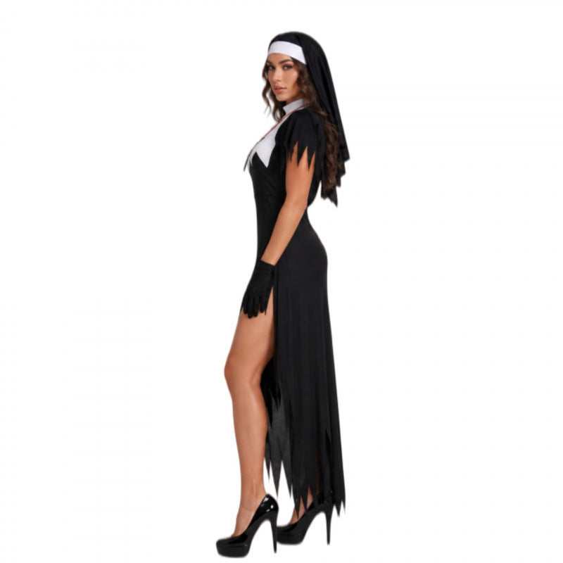 Gothic Horror Nun Costume Halloween Cosplay Outfit