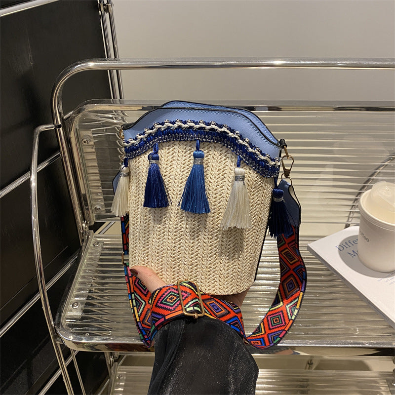 High-End Ethnic Woven Bucket Shoulder Bag