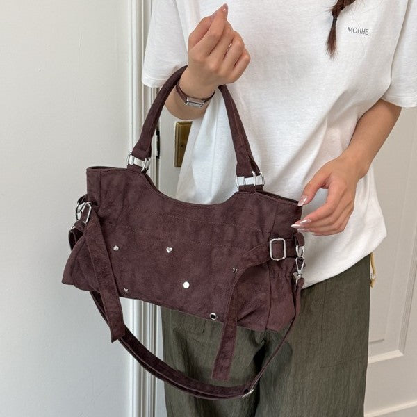 Soft Suede Shoulder Bag with Stylish Stud Details