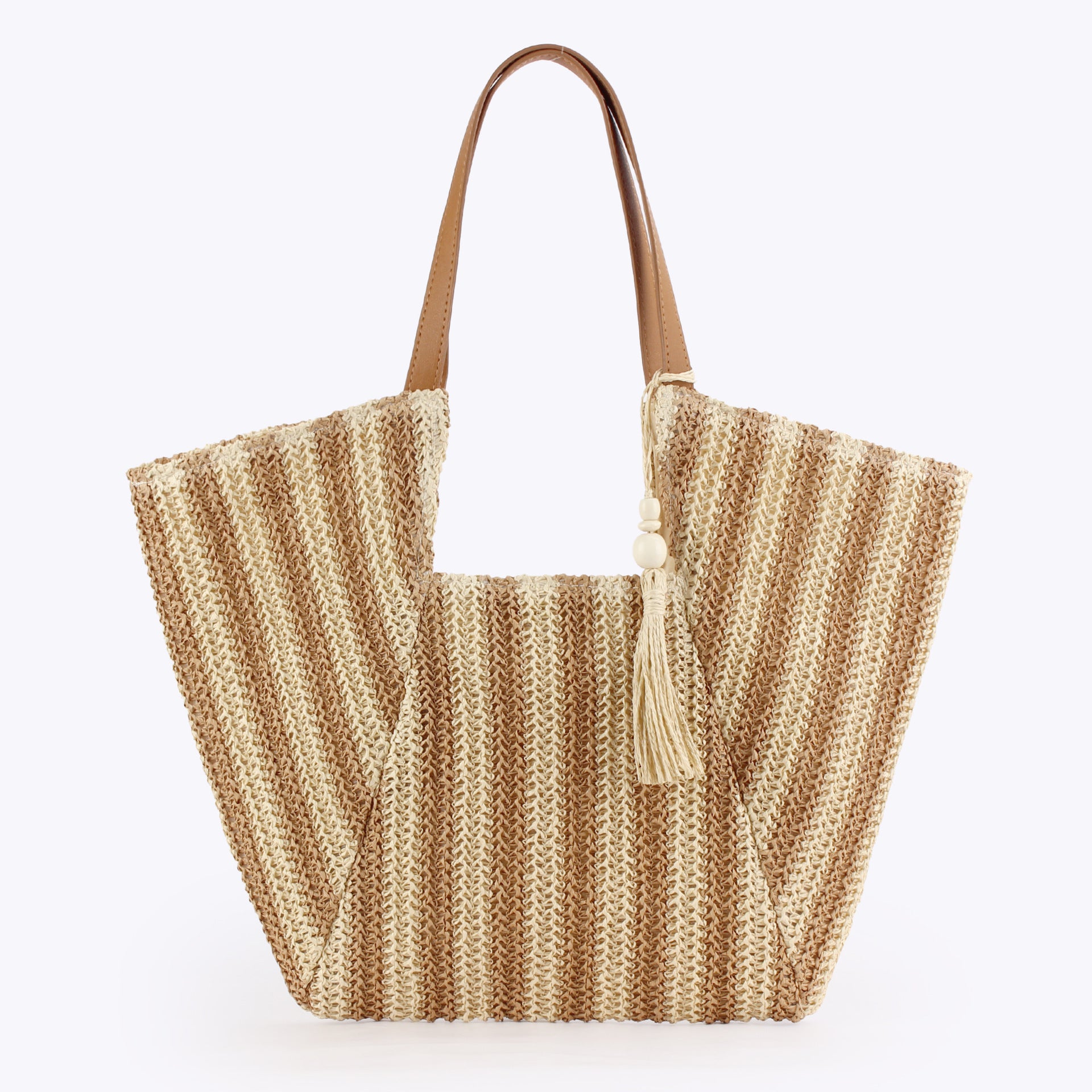 Striped Paper Straw Oversized Resort Shoulder Tote Bag