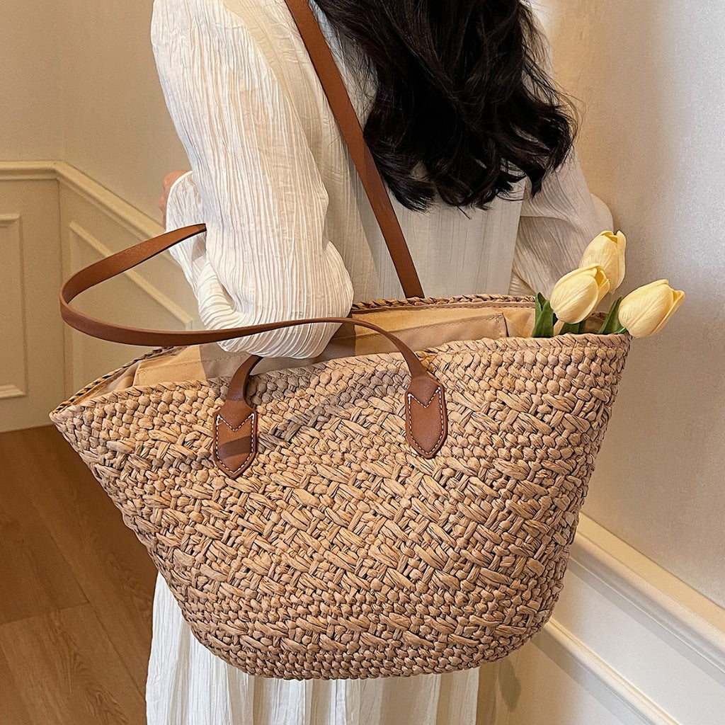 Women Relaxed Large Straw 2026 Casual Beach Handheld Shoulder Tote Bag