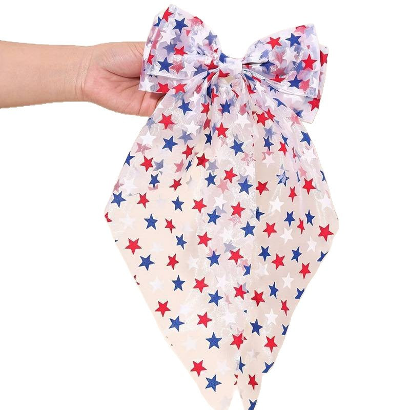 Independence Day Mesh Star Big Bow Hair Clip