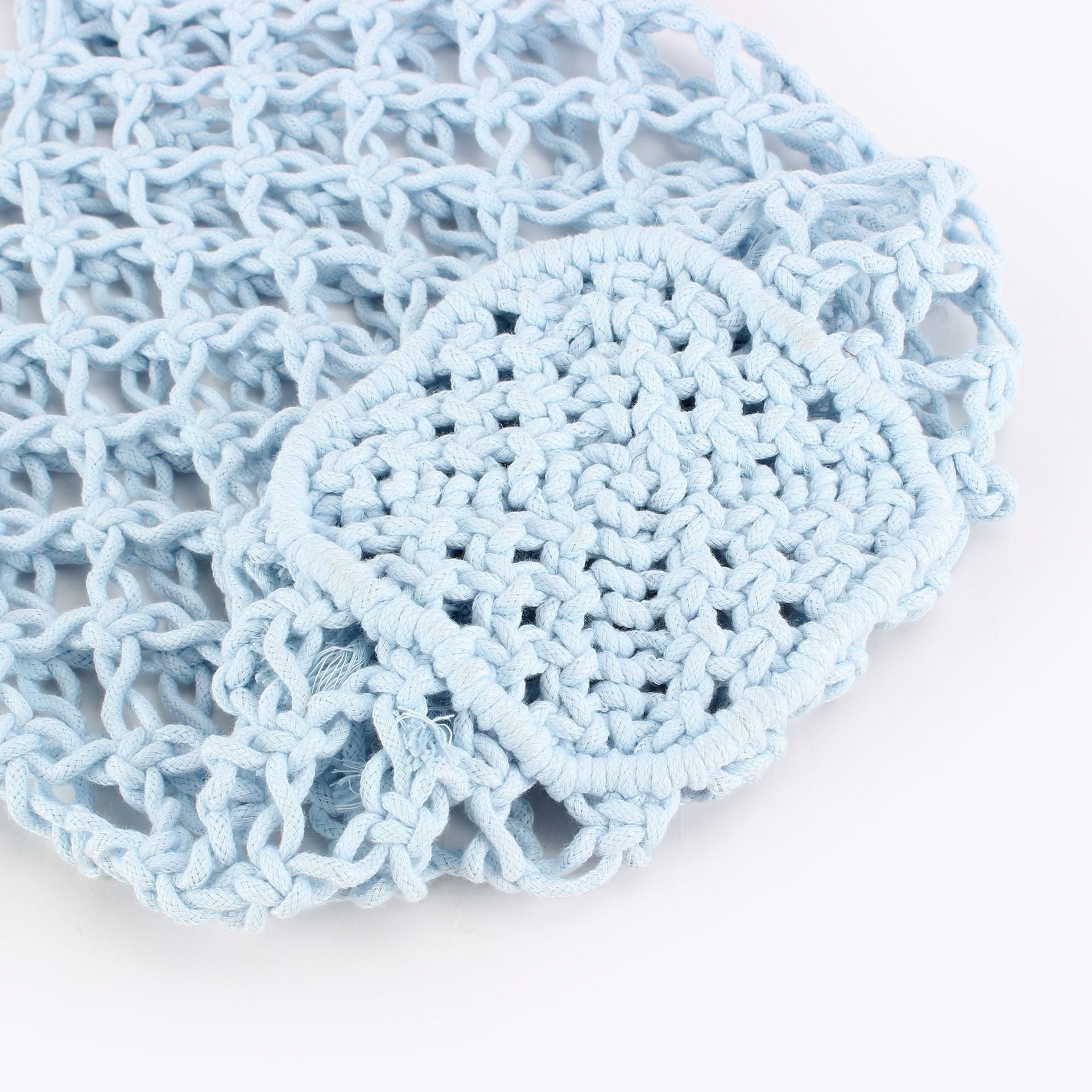 Blue Boho Openwork Cotton Rope Crochet Shoulder Bag