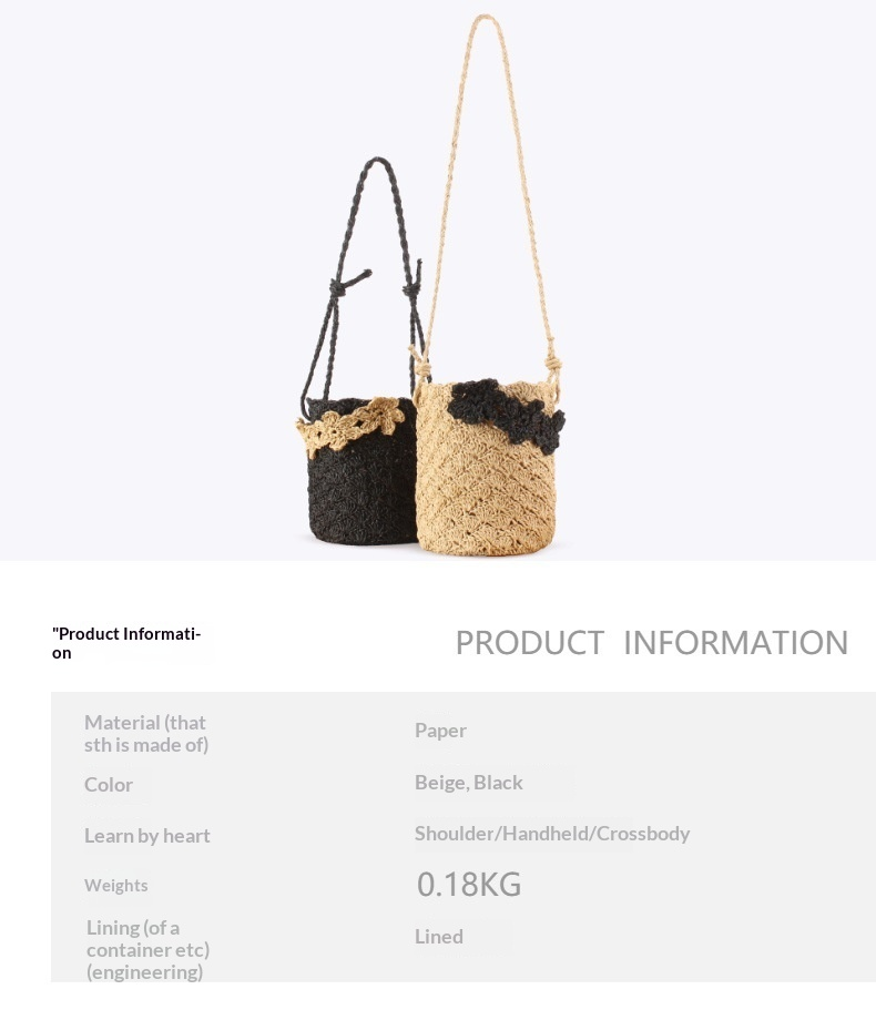 Crochet Floral Bucket Woven Paper Crossbody Bag